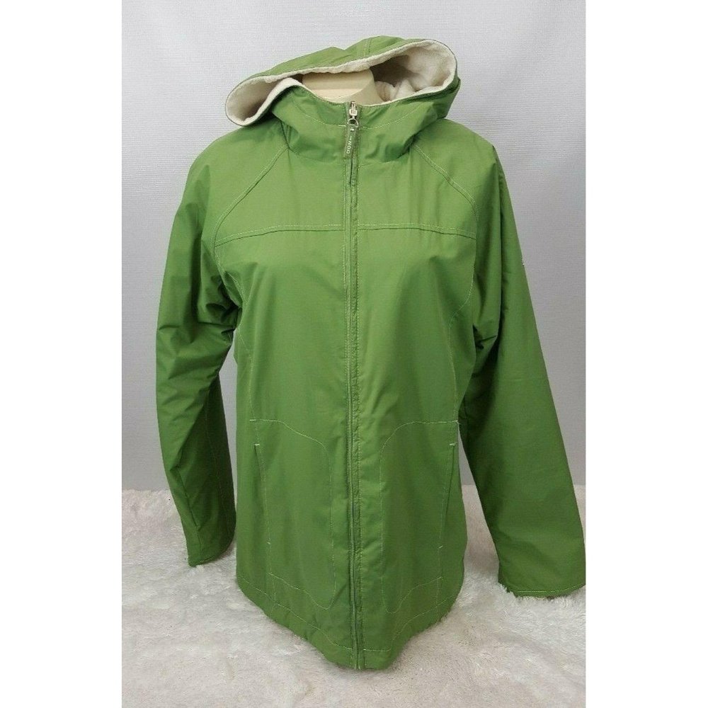 IZOD Jacket Women Size M Snow Winter Reversible Polyester Fleece Green/White